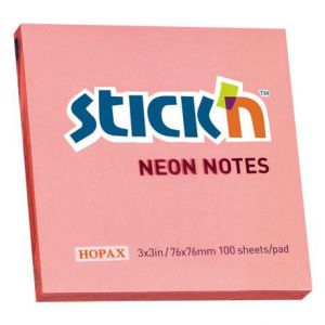 Karteczki samoprzylepne Stick'n 76x76mm, 100szt różowe neonowe